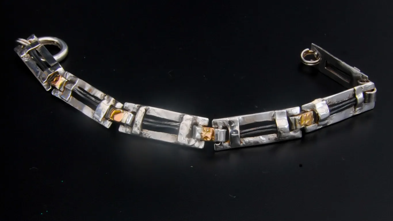 Bracelet Fusyom en argent et or, maillons rectangulaires